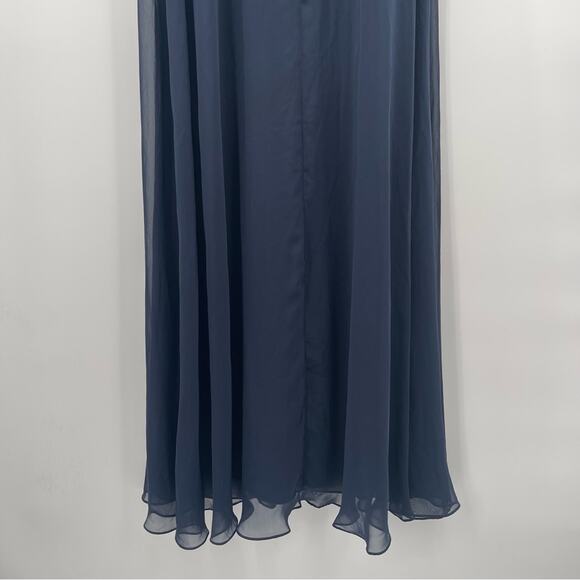 DESSY COLLECTION Dress Tie Chiffon Bridesmaid Gown Maxi Prom Navy Bridal SZ 4 - Picture 14 of 16